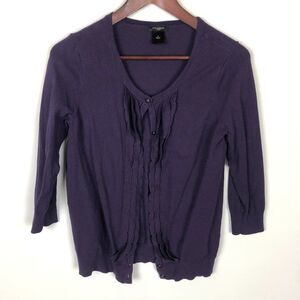 Ann Taylor Purple Ruffle Cardigan Sweater